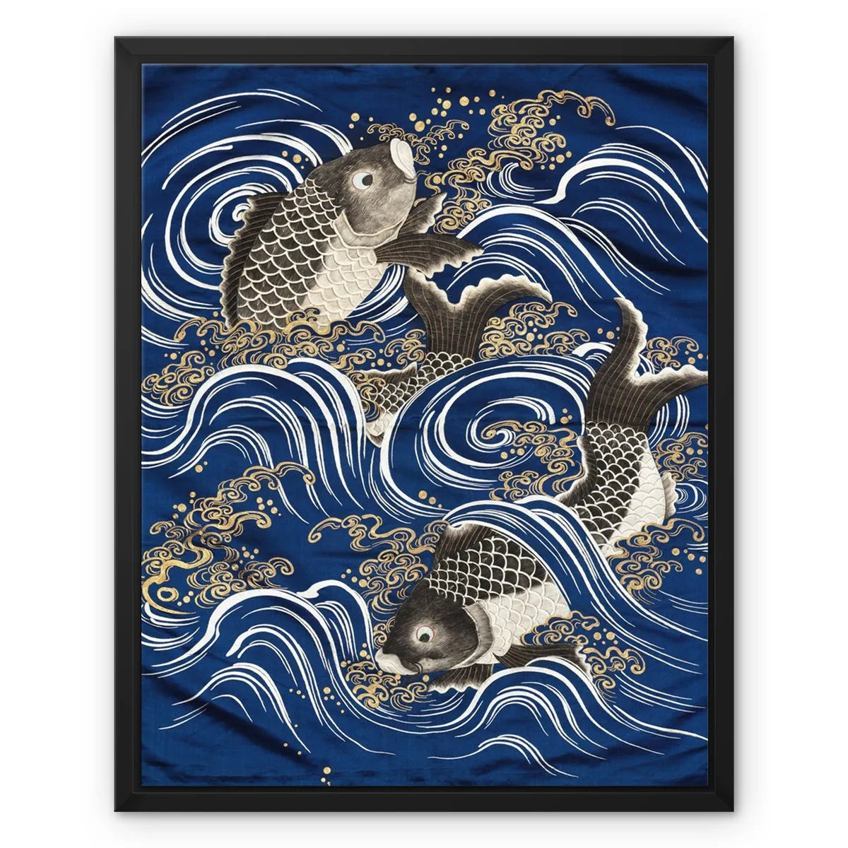 Fukusa + Carp In Waves - Meiji Period Framed Canvas - 16’x20’ - Posters Prints & Visual Artwork - Aesthetic Art