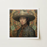 Fulin - Chinese Gay Cowboy Art Print / Canvas Framed Portrait Woman Wide-brimmed Beige Hat Patterned Attire Dandy Gaysian, Elegant