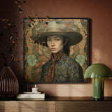 Fulin - Chinese Gay Cowboy Art Print / Canvas Framed Portrait Woman Wide-brimmed Hat Patterned Attire Set Dandy Gaysian Cowboy, Elegant