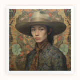 Fulin - Chinese Gay Cowboy Art Print / Canvas Wide-brimmed Beige Hat Subtle Crease Crown Worn Figure Dandy Gaysian Cowboy, Elegant Chinese
