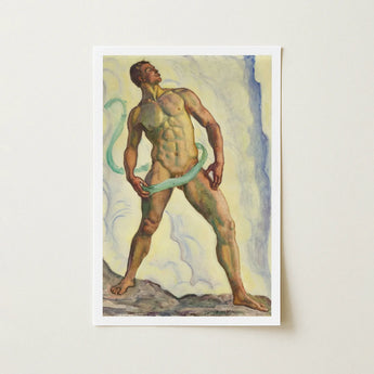 Framed Painting Muscular Nude Male Figure Defined Abs Ferdinand Hodler, Signed, Form Pienezza, Primordial Force Made, Flesh, Standing,