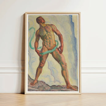 Fullness - Ferdinand Hodler Art Print / Canvas Framed Painting Muscular Nude Male Figure Green Ribbon, Prints