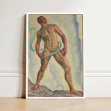 Fullness - Ferdinand Hodler Art Print / Canvas Framed Painting Muscular Nude Male Figure Green Ribbon-like, Prints
