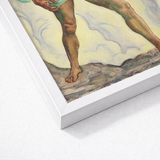 White Framed Art Print Watercolor Painting Muscular Legs Ferdinand Hodler, Male Nude, Signed, Form Pienezza, Primordial Force Made, Flesh,