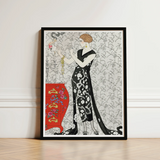 Fumée - George Barbier 1920s Fashion Art Print / Canvas Black-framed Deco-style Illustration Woman Black White, Parisian Haute Couture,