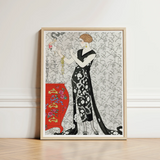Fumée - George Barbier 1920s Fashion Art Print / Canvas Deco-style Framed Woman Elegant Black White, Parisian Haute Couture, Gazette Du Bon