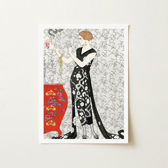 Fumée - George Barbier 1920s Fashion Art Print / Canvas Woman Elegant Black White Floral Gown, Parisian Haute Couture, Gazette Du Bon Prints