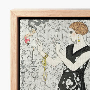 Fumée - George Barbier 1920s Fashion Art Print / Canvas Framed Artwork Stylized Illustration Woman Black White Gold, Parisian Haute