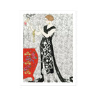 Fumée - George Barbier 1920s Fashion Art Print, Elegant Woman Black White Floral Patterned Dress Stands