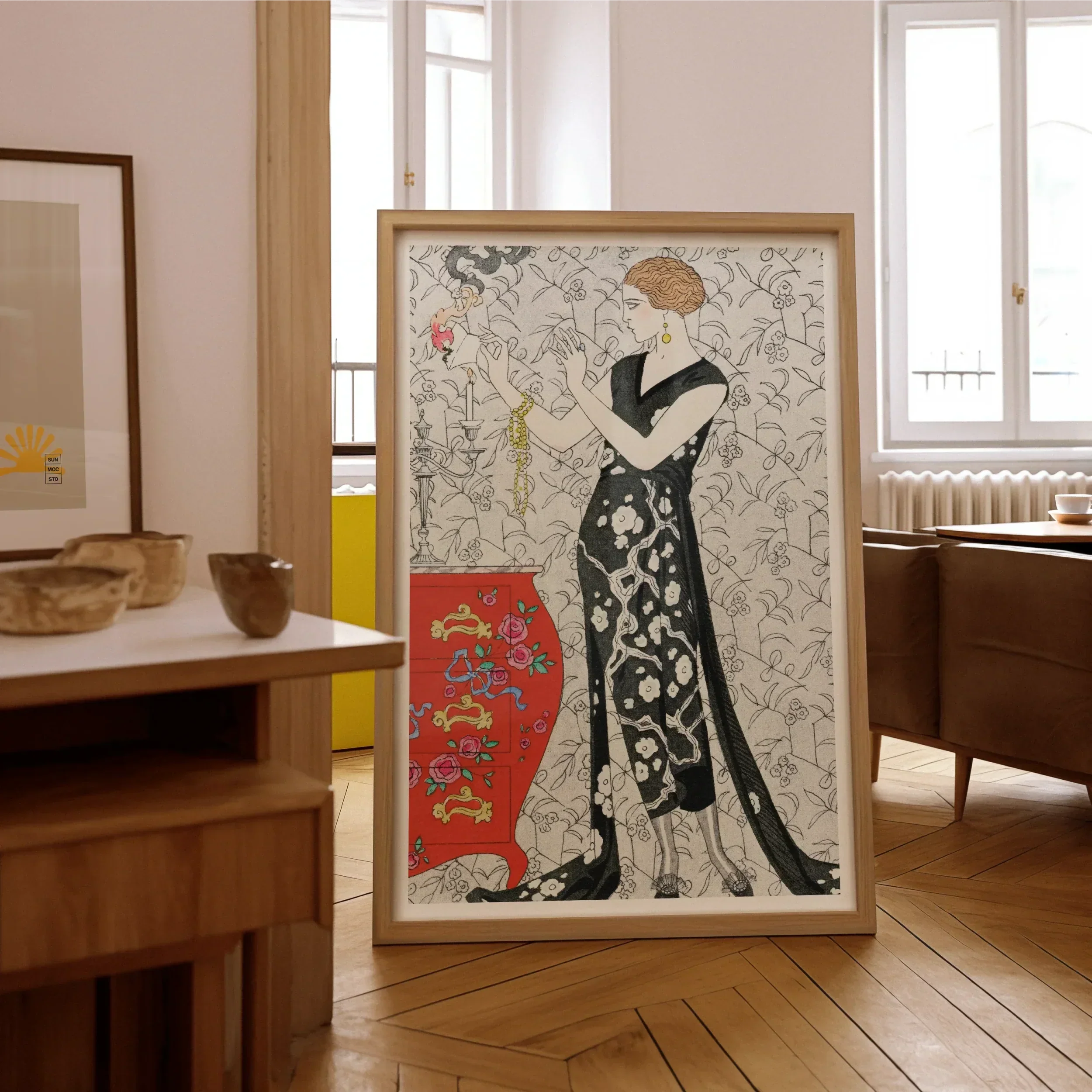 Fumée - George Barbier 1920s Fashion Art Print, Framed Japanese Woodblock Print Figure Ornate Kimono Floral