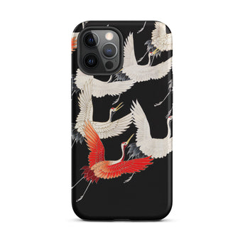 Furisode with Myriad of Flying Cranes Iphone Case, 12 Pro Max / Matte, Black Smartphone Case Pattern White Red Cranes