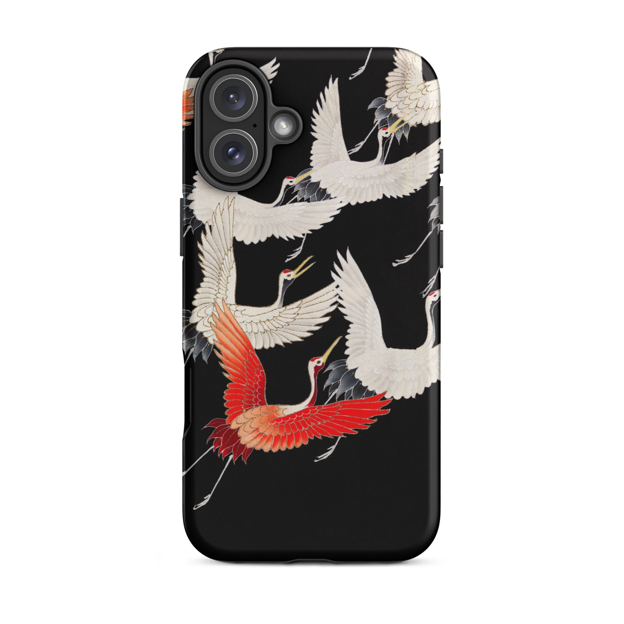 Furisode with Myriad of Flying Cranes Iphone Case, 16 Plus / Matte, Black Phone Case Japanese Crane Pattern