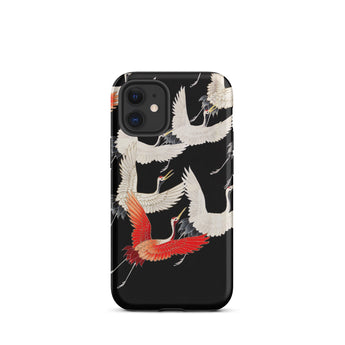 Furisode with Myriad of Flying Cranes Phone Case Iphone 12 Mini / Matte Black Iphone Case Japanese Crane Pattern Red Among Ivory Wings