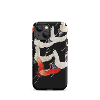 Furisode with Myriad of Flying Cranes Phone Case Iphone 13 Mini / Matte Black Iphone Case Vibrant Red White Crane Pattern Ivory Wings