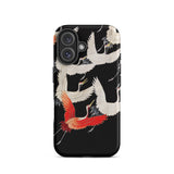 Furisode with Myriad of Flying Cranes Phone Case Iphone 16 / Matte Black Phone Case Pattern White Red Cranes Ivory Wings Sharpened, Scarlet