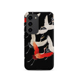 Furisode with Myriad of Flying Cranes Phone Case Samsung Galaxy S23 / Matte Black Phone Case Vibrant Design White Red Cranes Ivory Wings