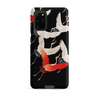 Furisode with Myriad of Flying Cranes Phone Case Samsung Galaxy S20 Plus / Matte Black Phone Case Vibrant Design White Red Cranes Ivory