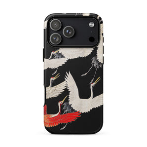 Furisode with Myriad of Flying Cranes Phone Case Iphone 17 Pro Max / Matte Black Phone Case White Red Cranes Design Durable Ivory Wings