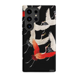 Furisode with Myriad of Flying Cranes Phone Case Samsung Galaxy S24 Ultra / Matte Black Elegant Design White Red Ivory Wings Sharpened,