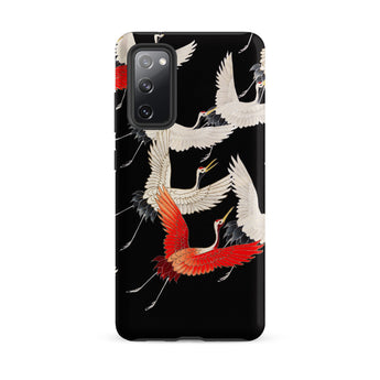 Furisode with Myriad of Flying Cranes Samsung Case, Galaxy S20 Fe / Matte, Black Smartphone Case Pattern White Red Cranes