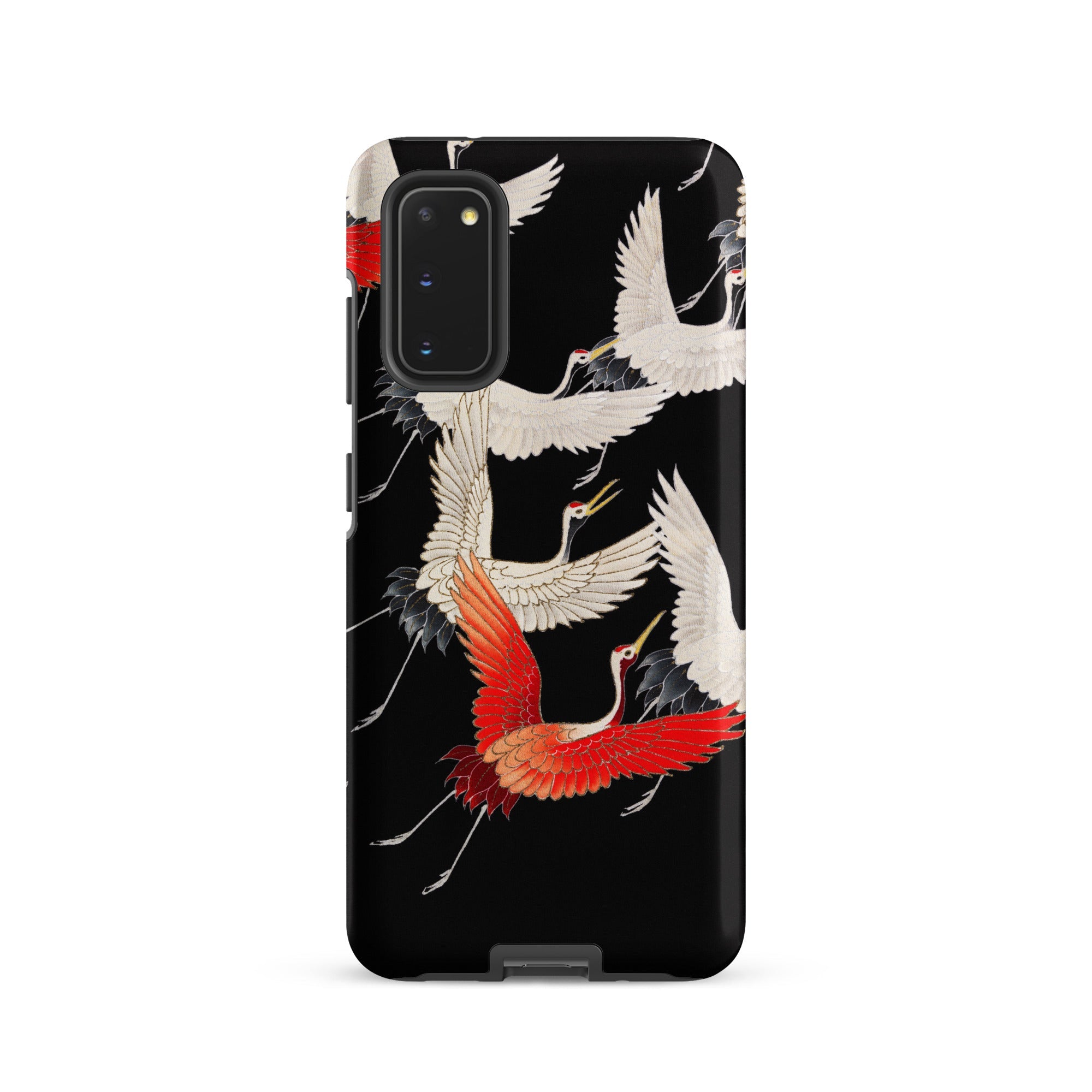 Furisode with Myriad of Flying Cranes Samsung Case, Galaxy S20 / Matte, Black Smartphone Case Pattern White Red Cranes