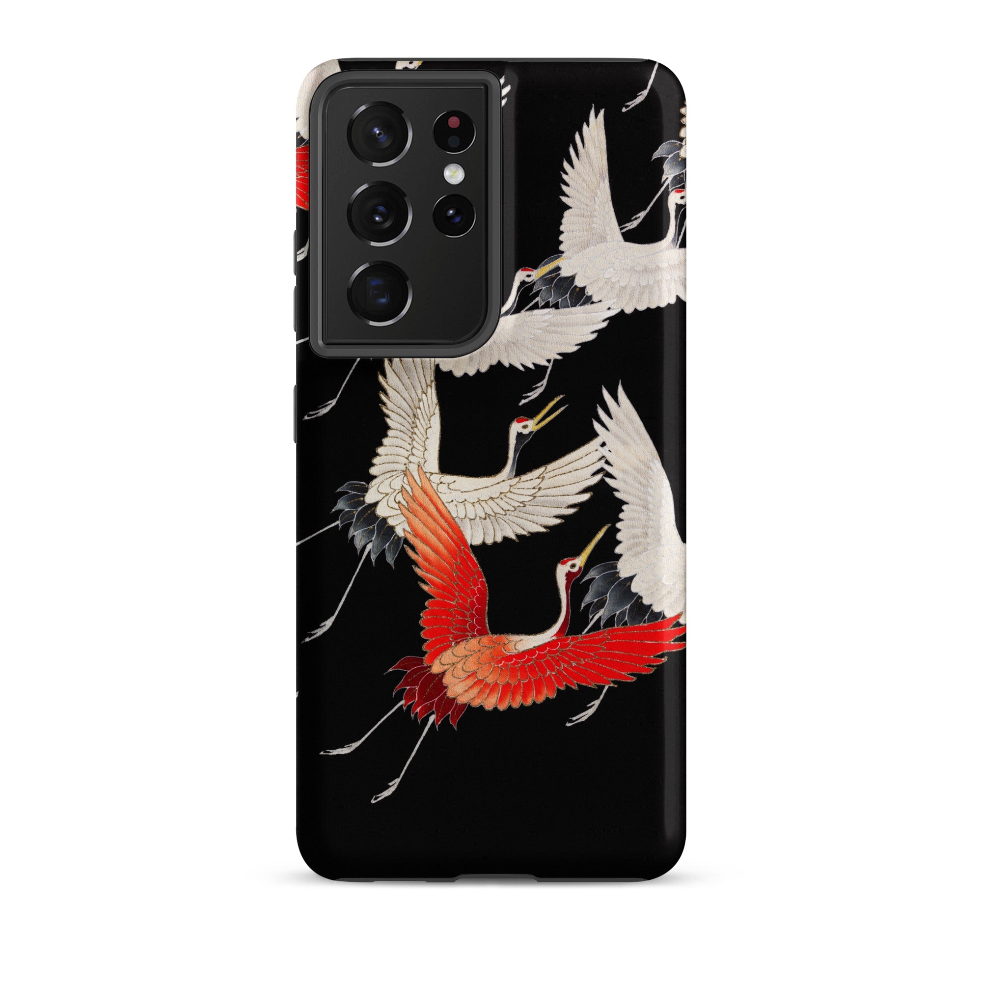 Furisode with Myriad of Flying Cranes Samsung Case, Galaxy S21 Ultra / Matte, Black Phone Case Japanese Crane Pattern