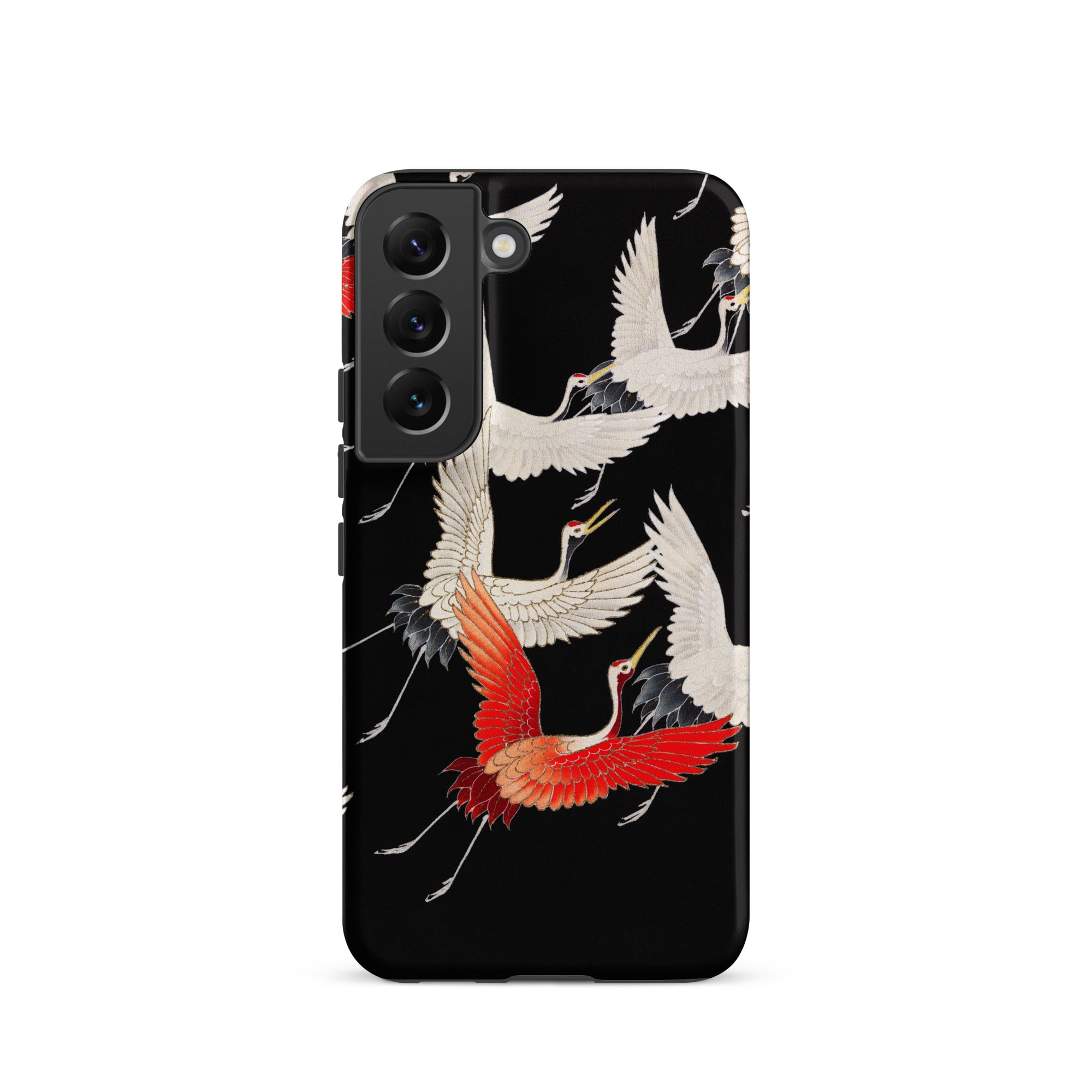 Furisode with Myriad of Flying Cranes Samsung Case, Galaxy S22 / Matte, Black Phone Case Pattern White Red Cranes