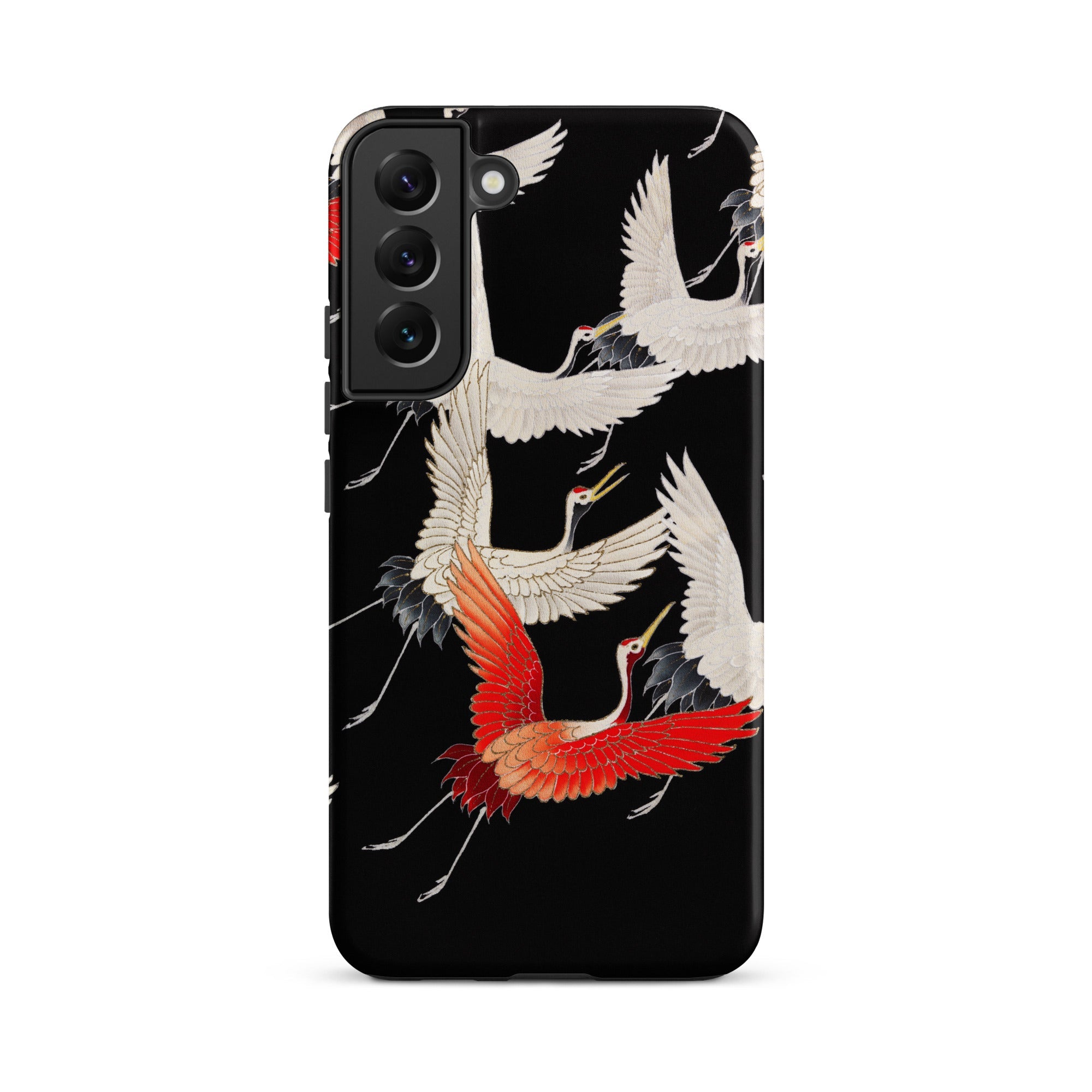 Furisode with Myriad of Flying Cranes Samsung Case, Galaxy S22 Plus / Matte, Black Smartphone Case Pattern White Red Cranes