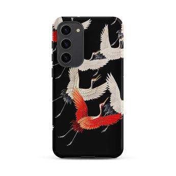 Furisode with Myriad of Flying Cranes Samsung Case, Galaxy S23 Plus / Matte, Black Phone Case Pattern White Red Cranes Flight