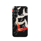 Furisode with Myriad of Flying Cranes Samsung Case, Galaxy S24 / Matte, Black Smartphone Case Pattern White Red Cranes
