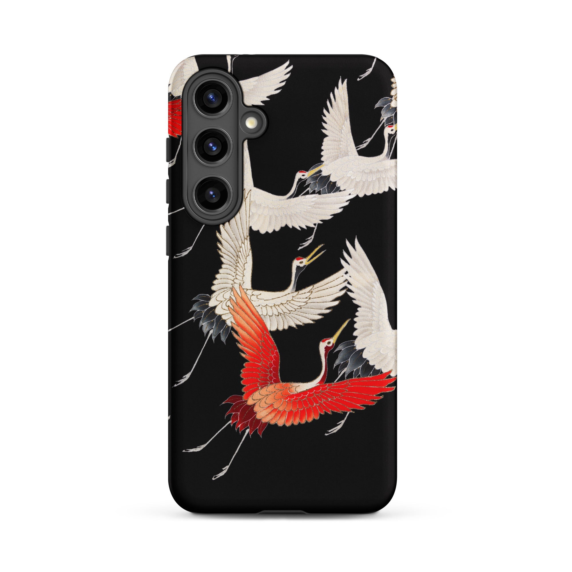 Furisode with Myriad of Flying Cranes Samsung Case, Galaxy S24 Plus / Matte, Black Phone Case Pattern White Red Cranes