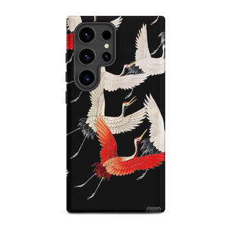 Furisode with Myriad of Flying Cranes Samsung Case, Galaxy S24 Ultra / Matte, Black Phone Case Japanese Crane Pattern