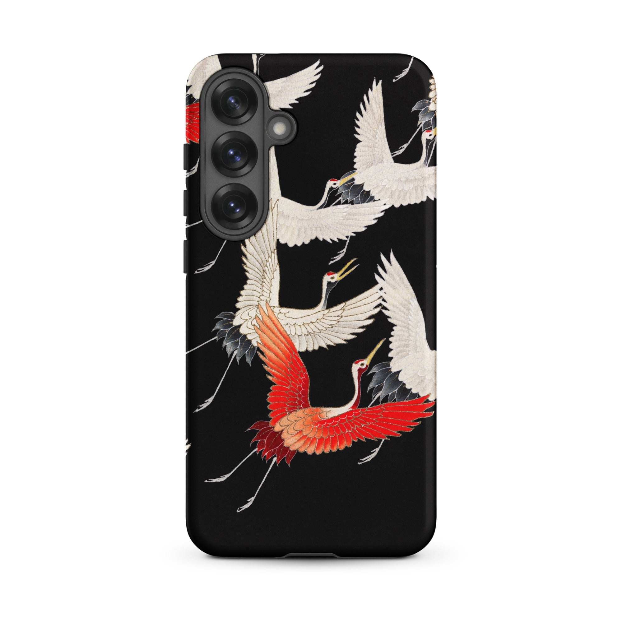 Furisode with Myriad of Flying Cranes Samsung Case, Galaxy S25 Plus / Matte, Black Phone Case White Red Cranes