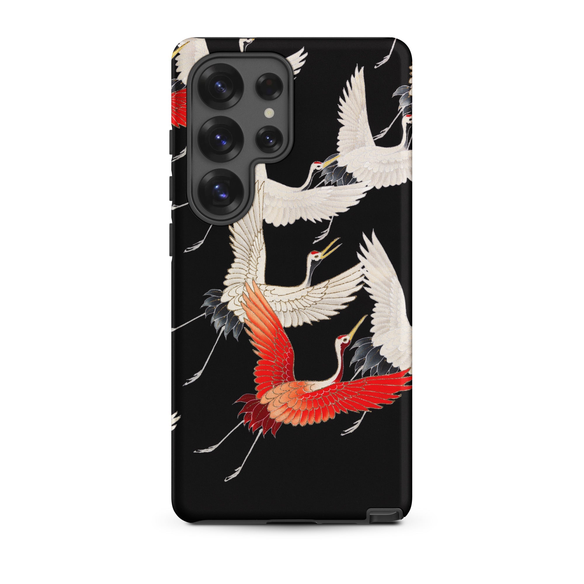 Furisode with Myriad of Flying Cranes Samsung Case, Galaxy S25 Ultra / Matte, Black Phone Case Pattern White Red Cranes