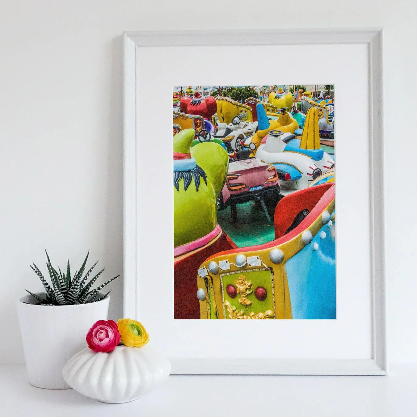 Gang’s All Here 2 + too Giclée Print, 12×16 / Unframed Art, Framed Photograph Colorful Amusement Park Ride Cars