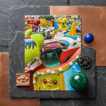Gang’s All Here + too Giclée Print / Canvas Vibrant Colorful Photograph Carnival Ride Whimsical Cartoon-themed Carriages, Amusement Park,