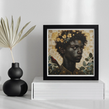 The one - Gay Black God Art Print / Canvas Framed Portrait Painting Figure Adorned Floral Elements Golden, Queer, Bold Statements Prints