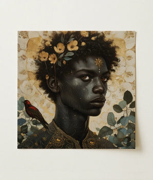 Square Canvas Painting Portrait Person Dark Skin Curly Gay Black God, Queer Art Print, Bold Statements