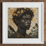 The one - Gay Black God Art Print / Canvas White Framed Artwork Woman Portrait Floral Crown, Queer, Bold Statements Prints
