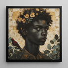 The one - Gay Black God Framed Canvas, 12’’x12’’ / Floating Frame, Framed Portrait Dark-skinned Person Floral Adornments