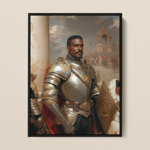 The General - Vintage Gay Military Art Framed Canvas, 12x16’’ / 31x41cm / Black Floating Frame, Framed Portrait Knight