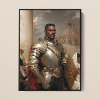 The General - Vintage Gay Military Art Framed Canvas, 12x16’’ / 31x41cm / Black Floating Frame, Framed Portrait Knight
