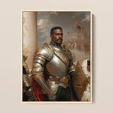 The General - Vintage Gay Military Art Print / Canvas Framed Portrait Black Knight Ornate Silver Gold Armor Marvel, Classical Renaissance