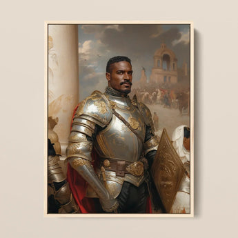 The General - Vintage Gay Military Art Print / Canvas Framed Portrait Black Knight Ornate Silver Gold Armor Marvel, Classical Renaissance