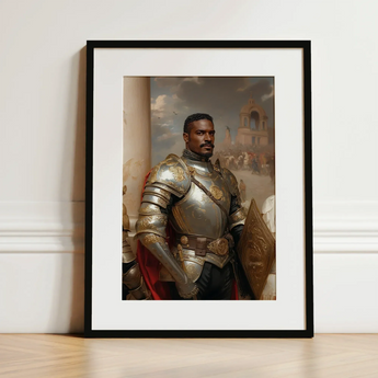 The General - Vintage Gay Military Art Print / Canvas Framed Portrait Black Knight Ornate Silver Gold Armor Marvel, Classical Renaissance