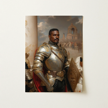 The General - Vintage Gay Military Art Print / Canvas Framed Portrait Black Knight Ornate Silver Gold Armor Marvel, Classical Renaissance