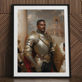 The General - Vintage Gay Military Art Print / Canvas Framed Portrait Man Ornate Silver Gold Armor Red Marvel, Classical Renaissance