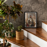 The General - Vintage Gay Military Art Print, Framed Portrait Person Armor Wooden Surface