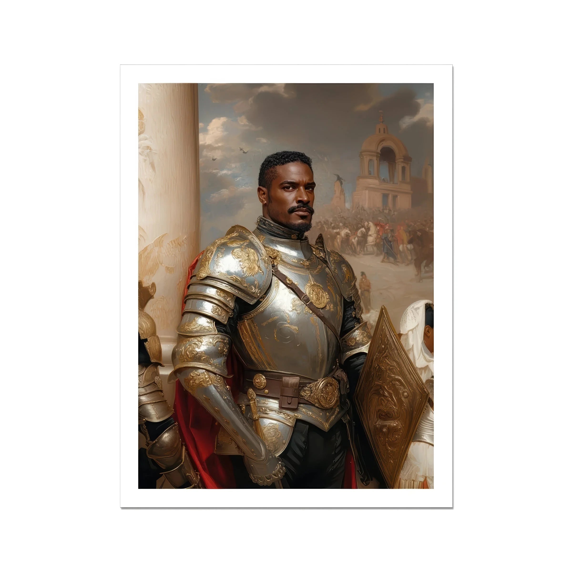 The General - Vintage Gay Military Art Print, Man Ornate Golden Armor Shield