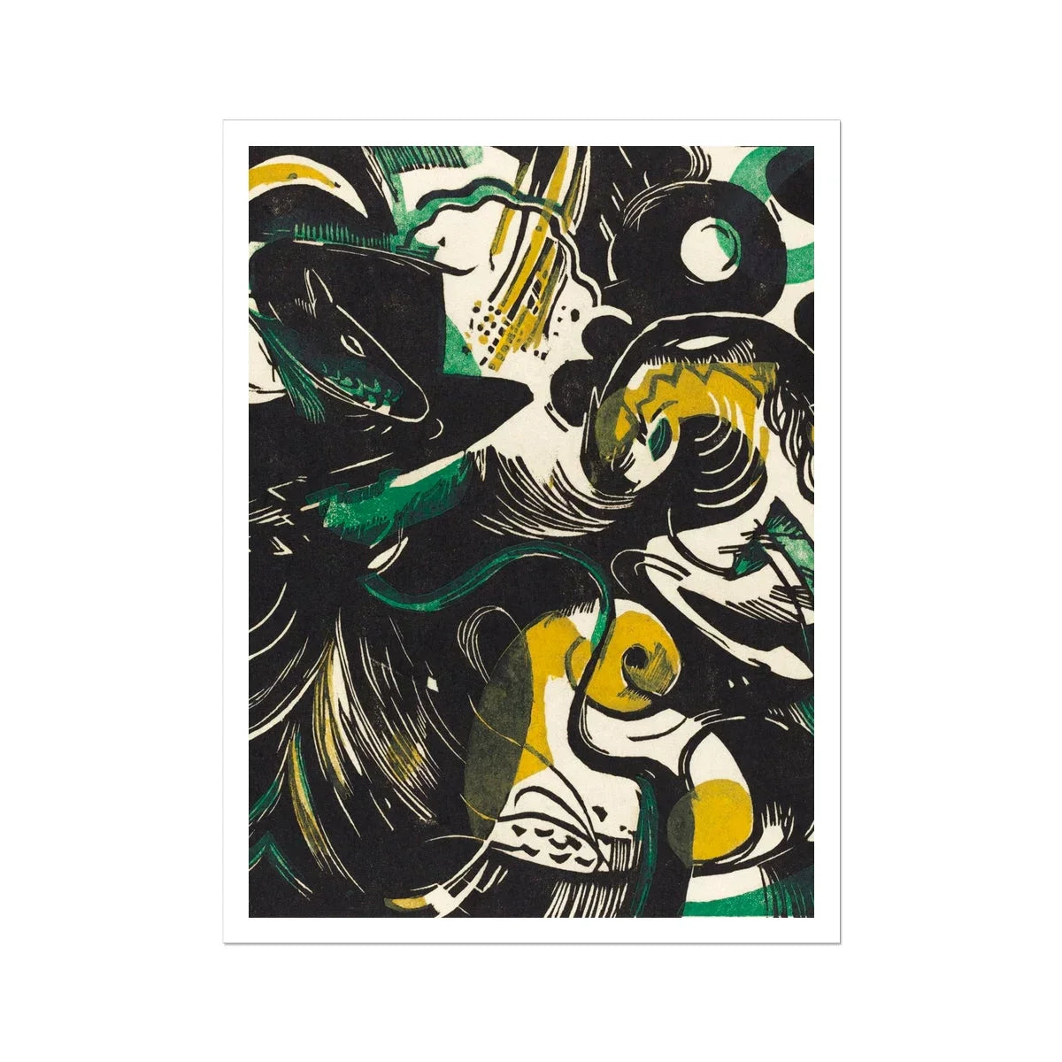 Genesis Ii - Franz Marc Abstract Expressionist Art Print, 24’’x32’’ / Unframed, Abstract Artwork Dynamic Shapes Black Yellow Green